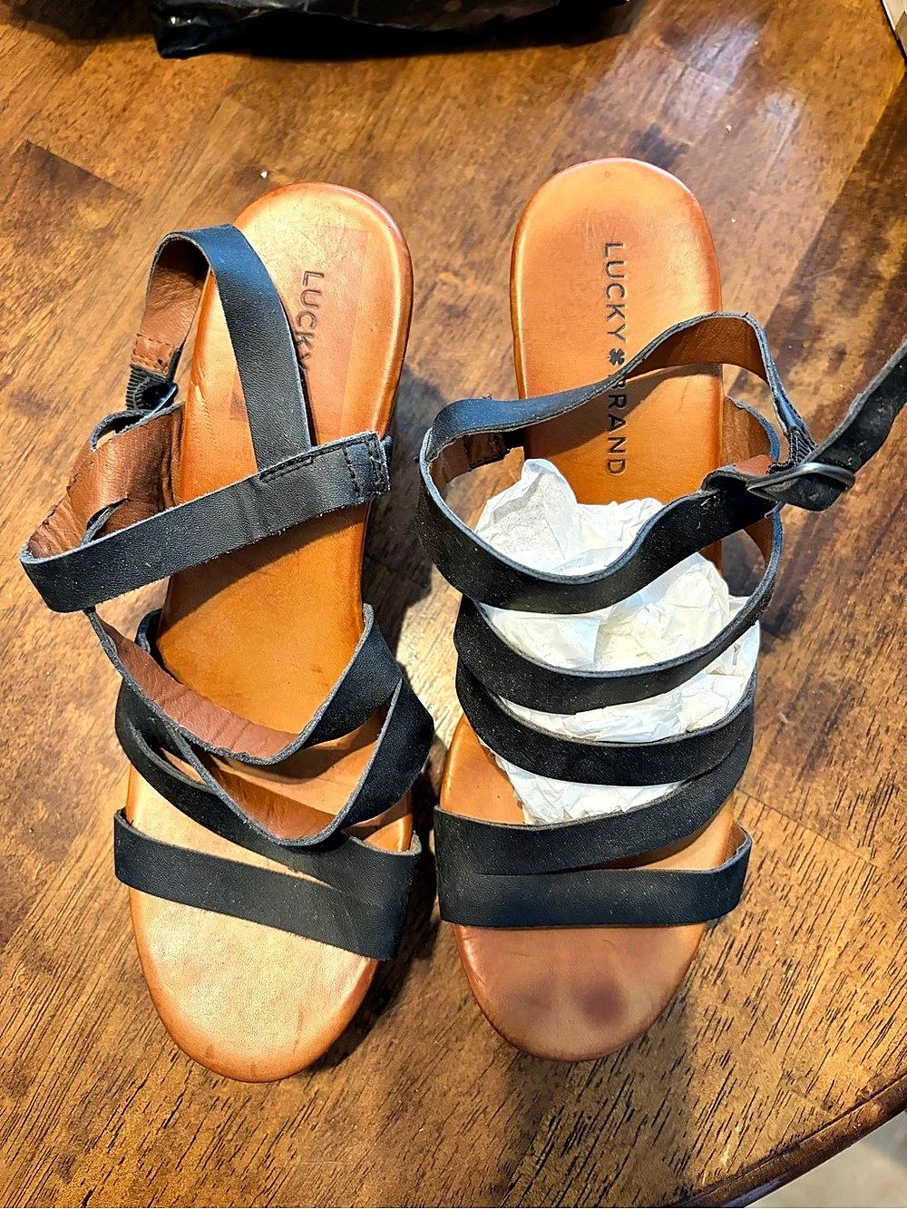 Lucky Brand Marina Wedge Sandal Black & Brown